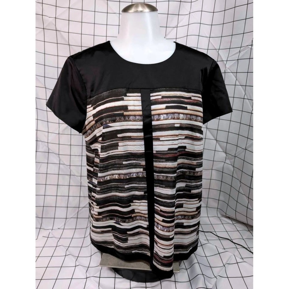 Narciso Rodriguez ~ Blouse ~ Large ~ Black Persian Stripe Satin Mixed Media Top